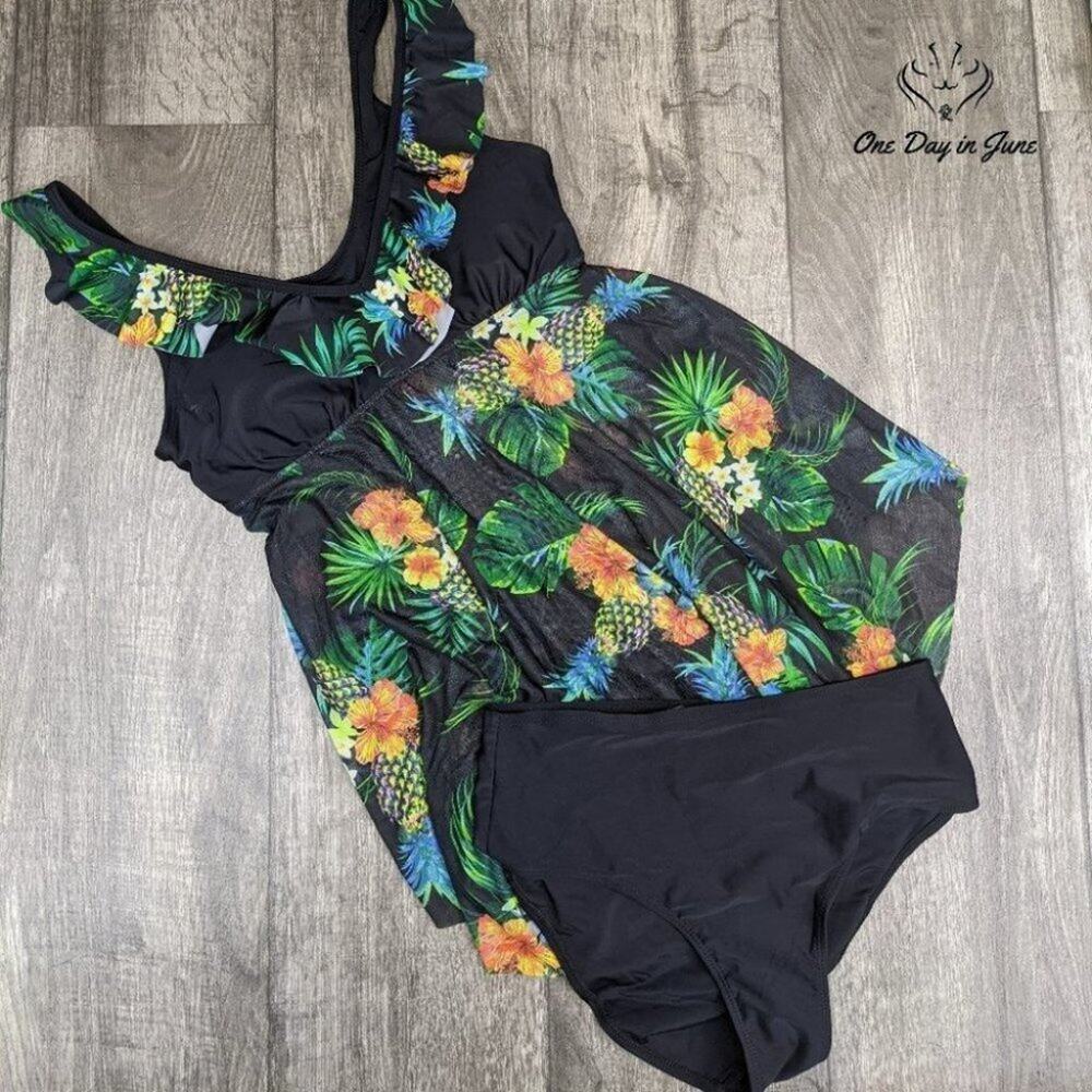 Holipick V Neck Mesh Tankini Swimsuit Size M
